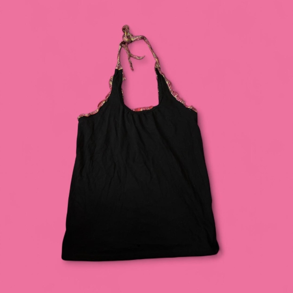 Black Halter Top with Pink Trim